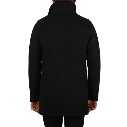 Herno Black Diagonal Wool Fur Collar Car Coat Back