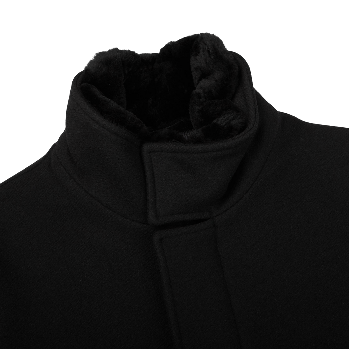 Herno Black Diagonal Wool Fur Collar Car Coat Collar