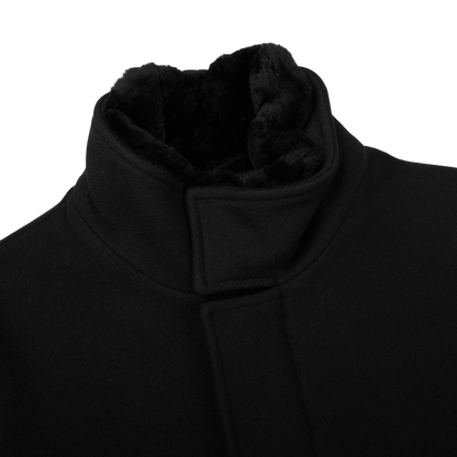 Herno Black Diagonal Wool Fur Collar Car Coat Collar