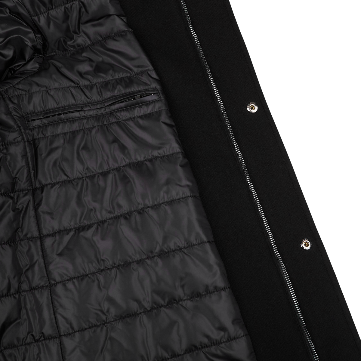 Herno Black Diagonal Wool Fur Collar Car Coat Inside