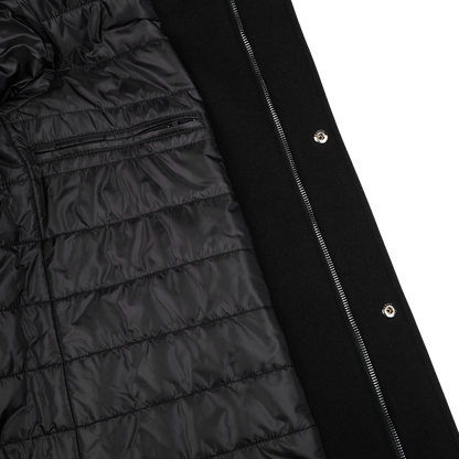 Herno Black Diagonal Wool Fur Collar Car Coat Inside