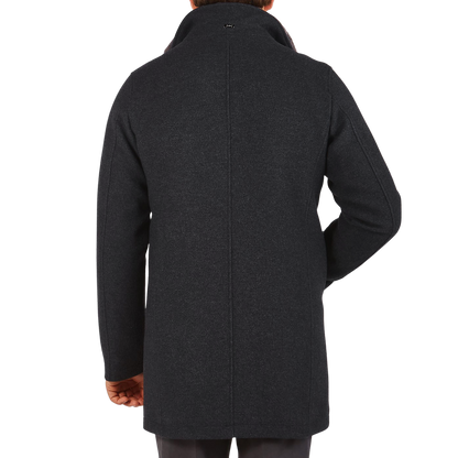 Herno Charcoal Grey Diagonal Wool Fur Car Coat Back