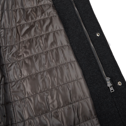 Herno Charcoal Grey Diagonal Wool Fur Car Coat Inside