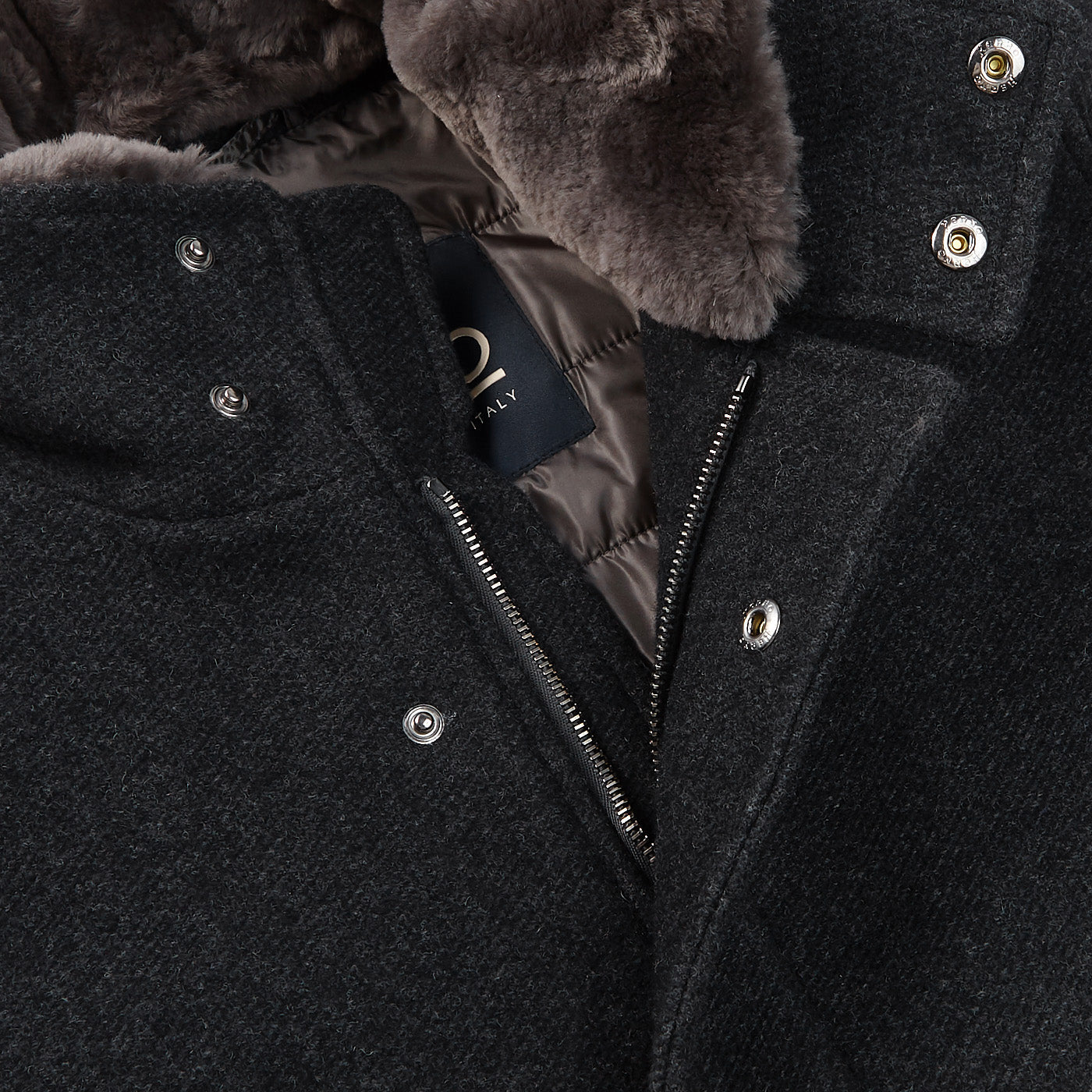 Herno Charcoal Grey Diagonal Wool Fur Car Coat Open