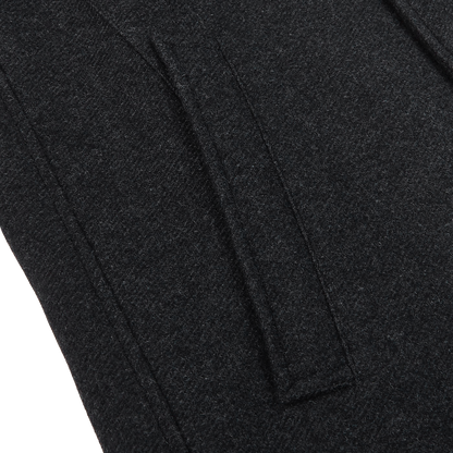 Herno Charcoal Grey Diagonal Wool Fur Car Coat Pocket