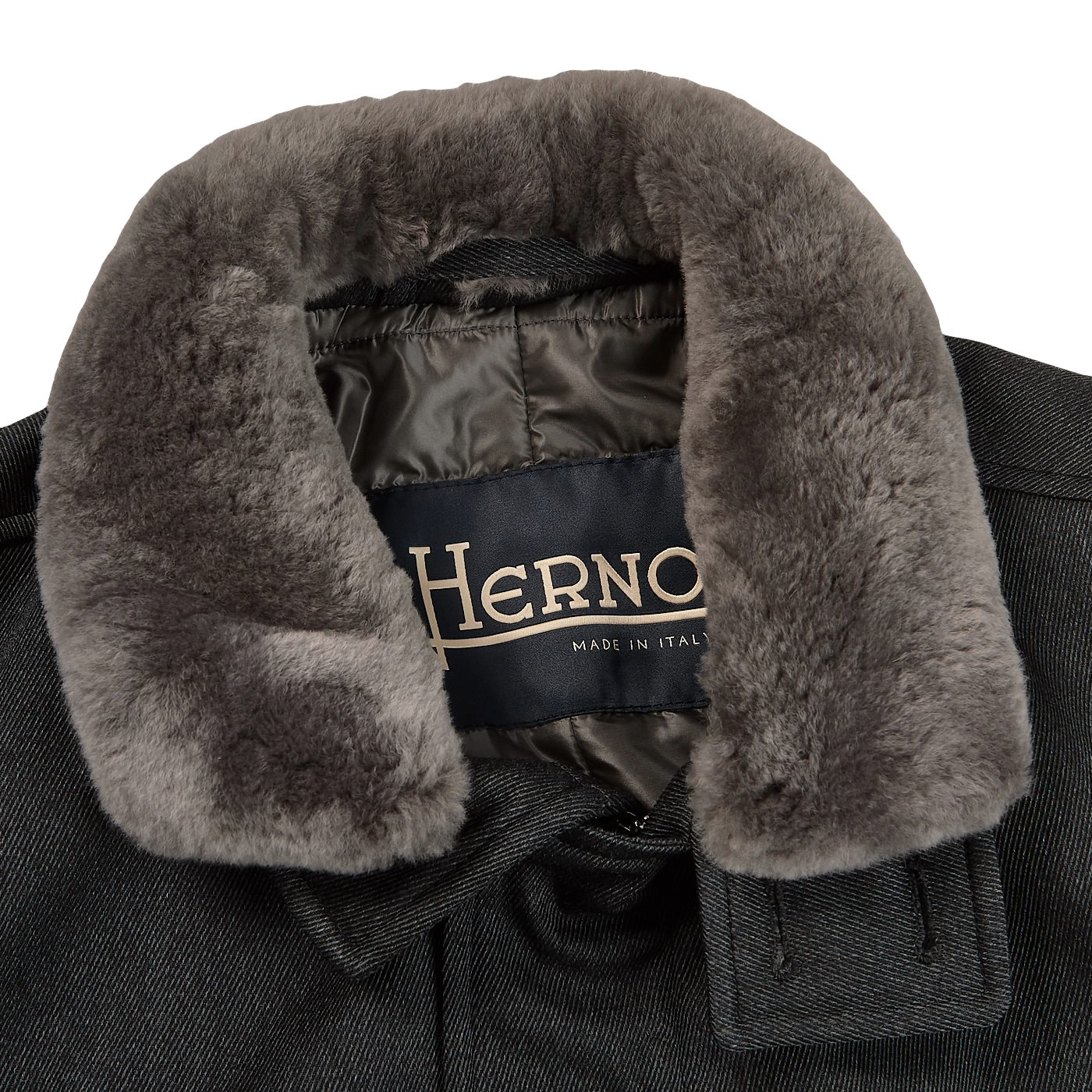 Herno Charcoal Wool Twill Beaver Collar Jacket Collar