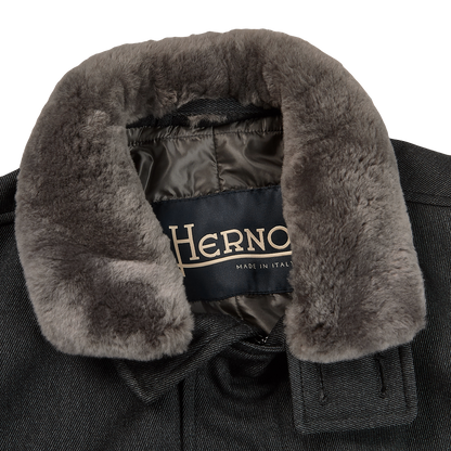 Herno Charcoal Wool Twill Beaver Collar Jacket Collar