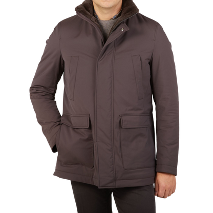 Herno Dark Brown Technical Nylon Field Jacket Back