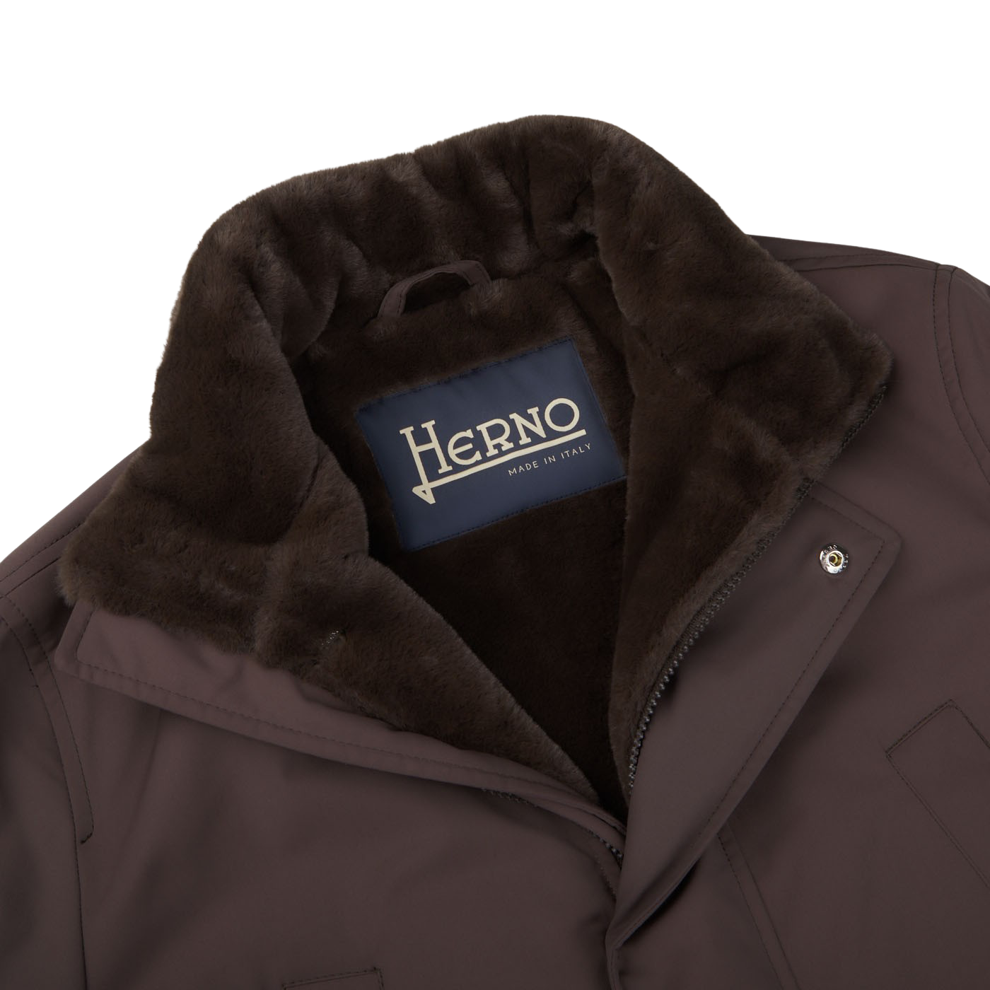 Herno Dark Brown Technical Nylon Field Jacket Collar