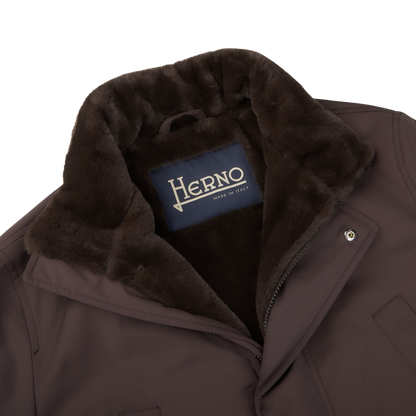Herno Dark Brown Technical Nylon Field Jacket Collar
