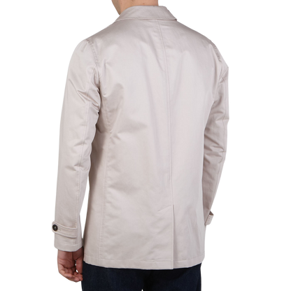 Herno Light Beige Cotton Linen Car Coat Open