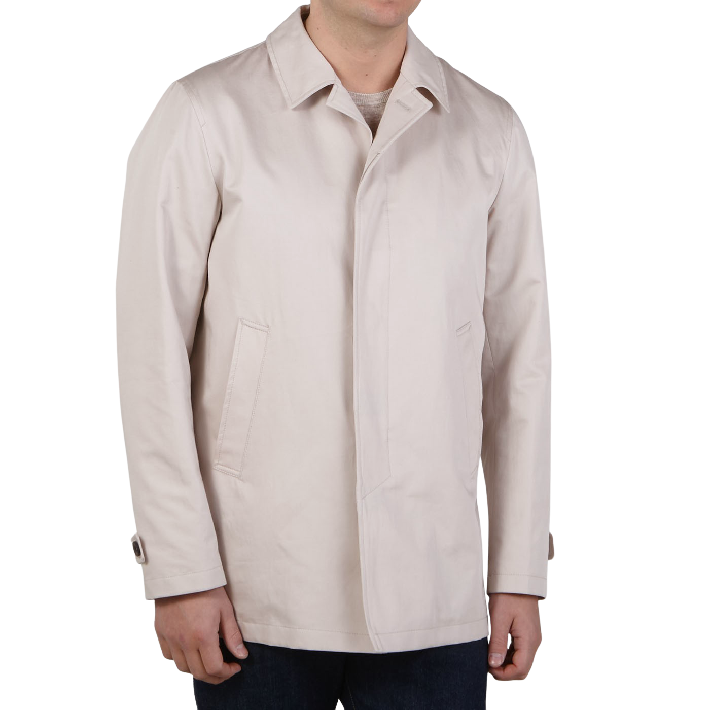 Herno Light Beige Cotton Linen Car Coat Front