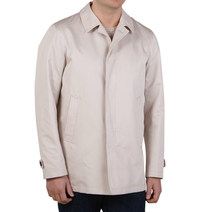 Herno Light Beige Cotton Linen Car Coat Front