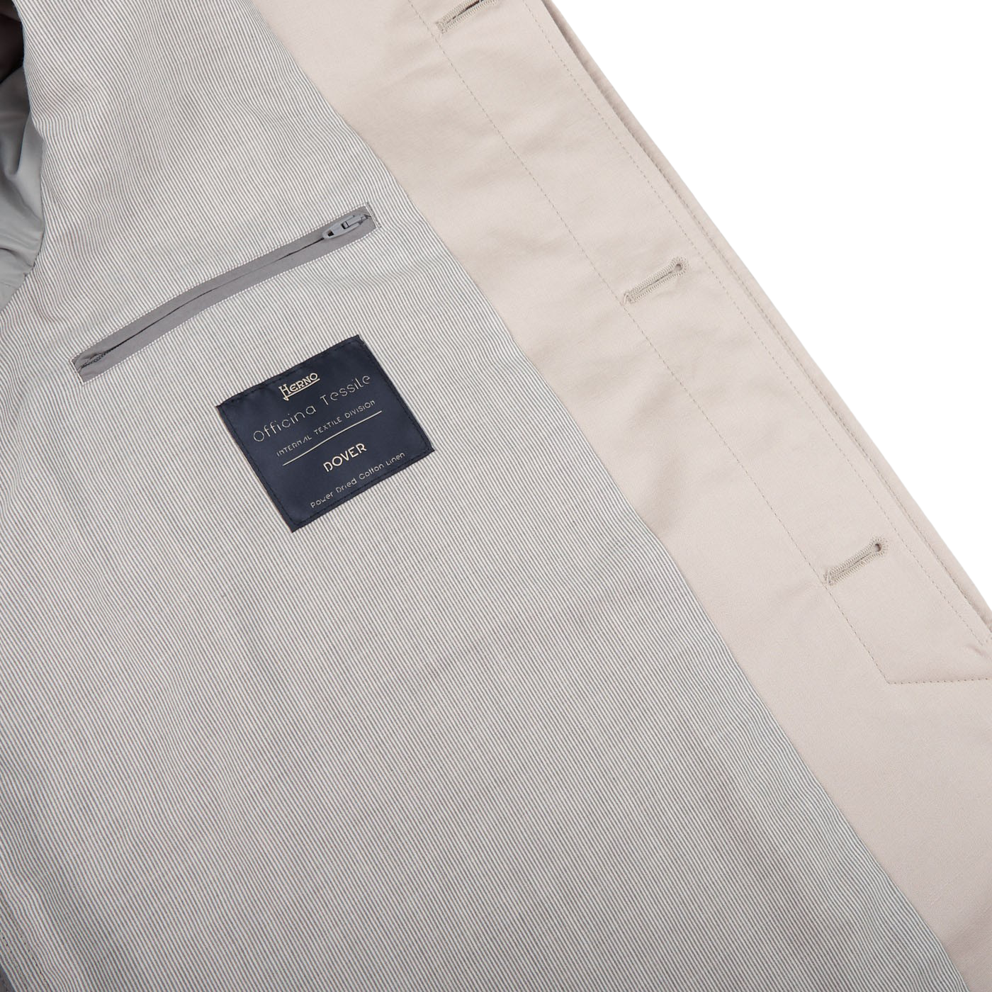 Herno Light Beige Cotton Linen Car Coat Inside
