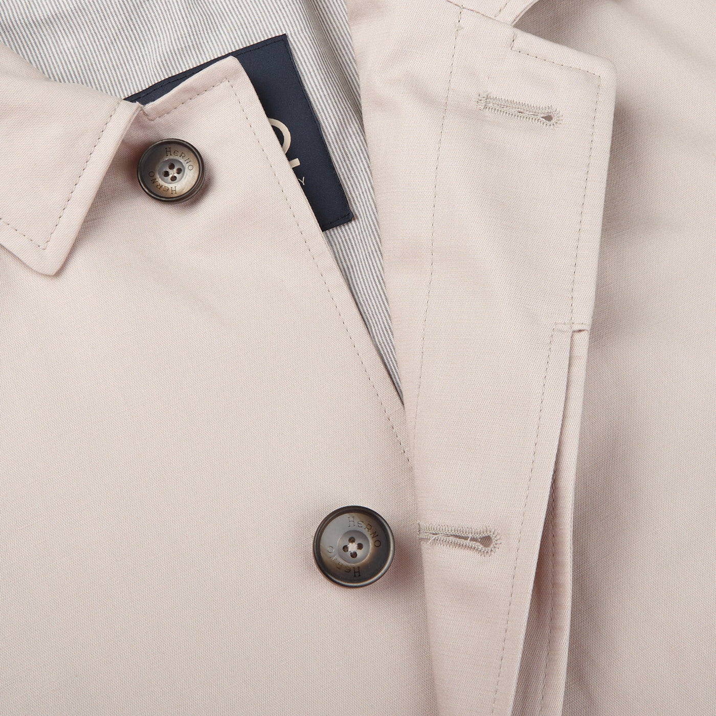 Herno Light Beige Cotton Linen Car Coat Open