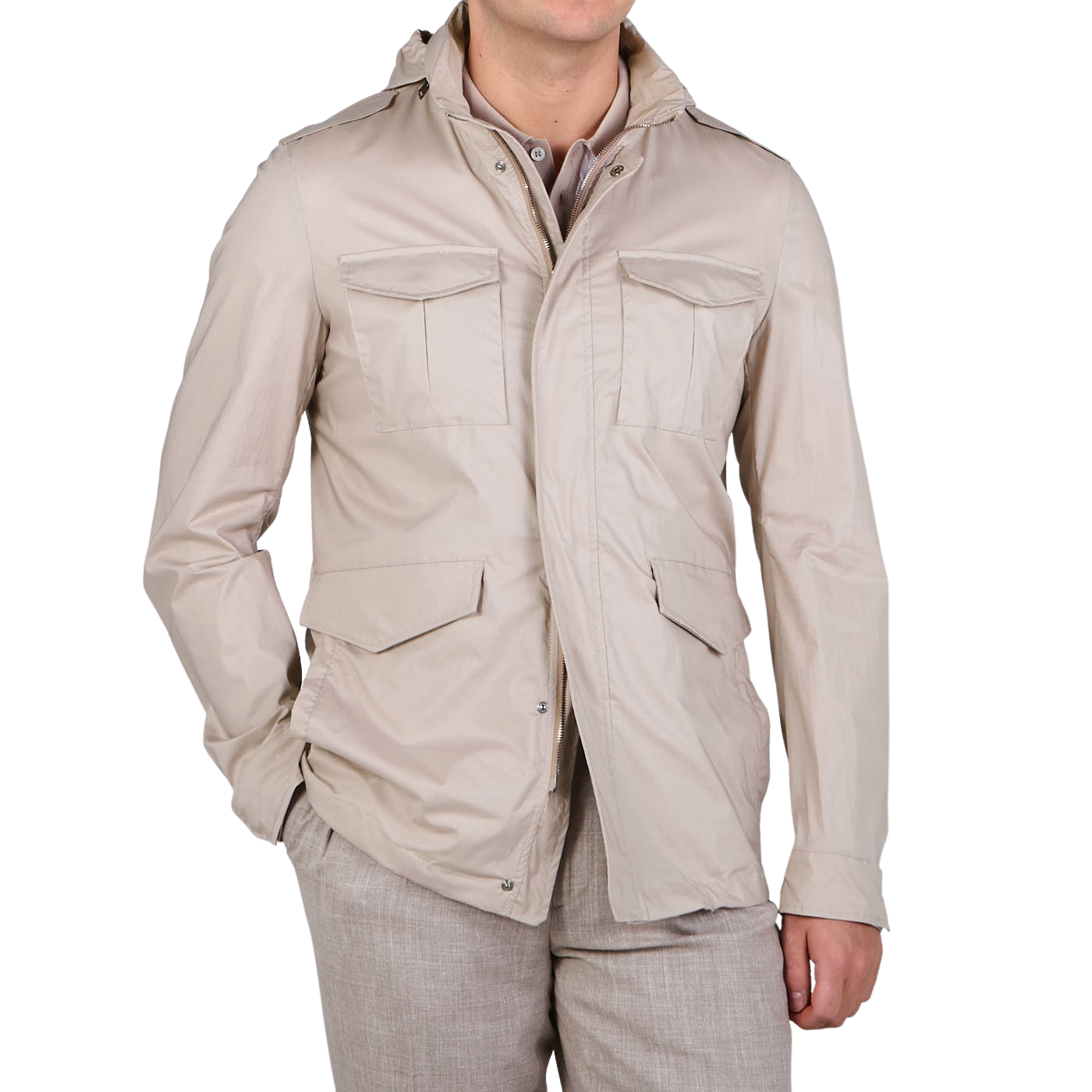 Herno Natural Beige Light Cotton Field Jacket Front