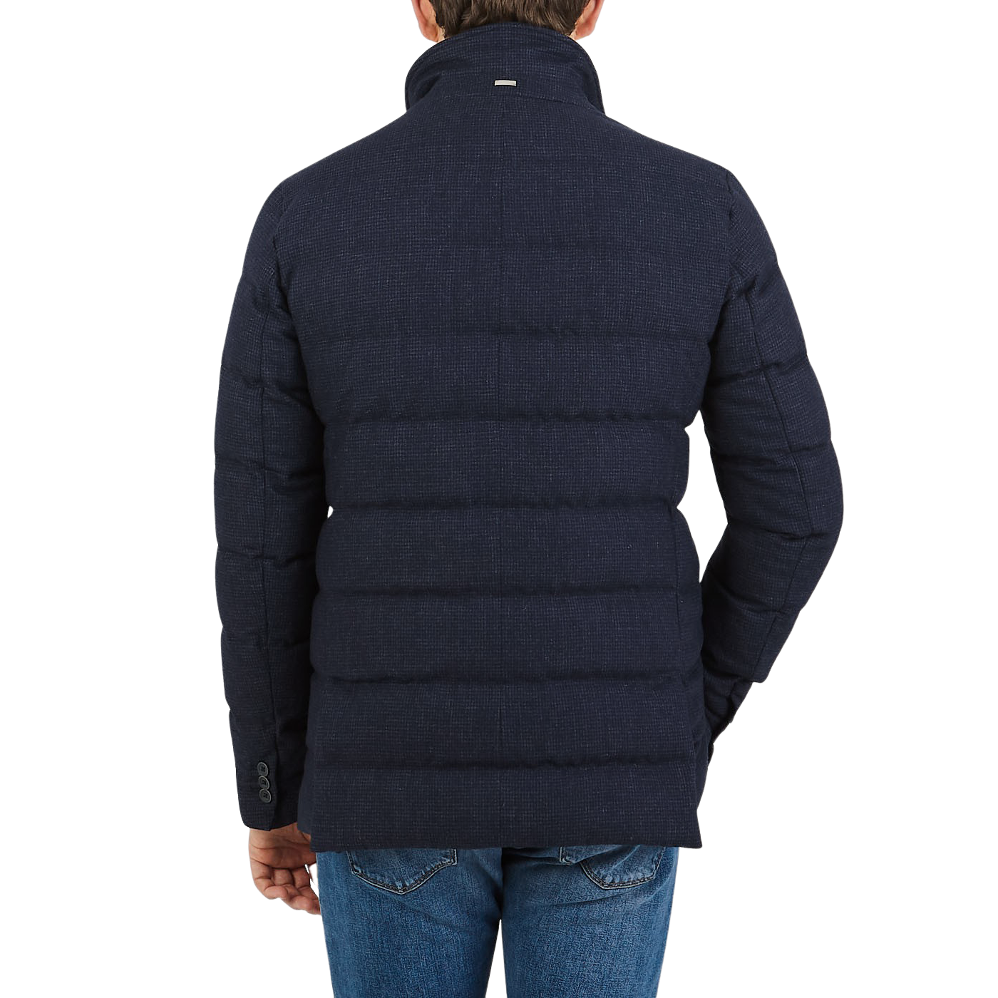 Herno Navy Wool Houndstooth Goose Down Jacket Back