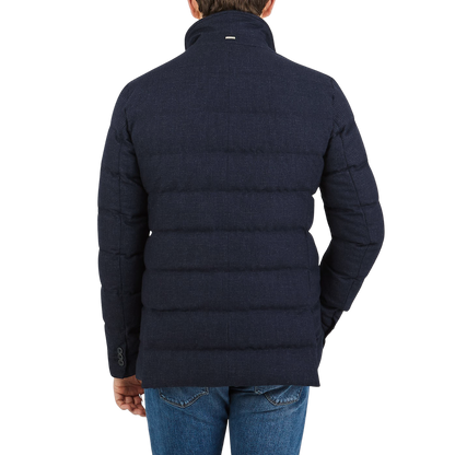 Herno Navy Wool Houndstooth Goose Down Jacket Back