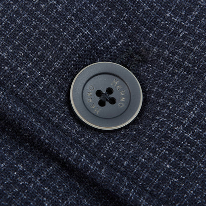 Herno Navy Wool Houndstooth Goose Down Jacket Button
