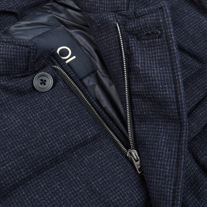 Herno Navy Wool Houndstooth Goose Down Jacket Open