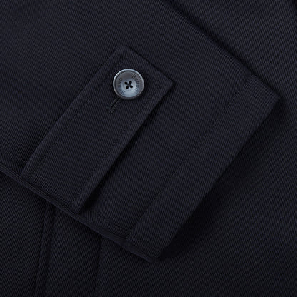 Herno Navy Wool Twill Beaver Collar Jacket Cuff
