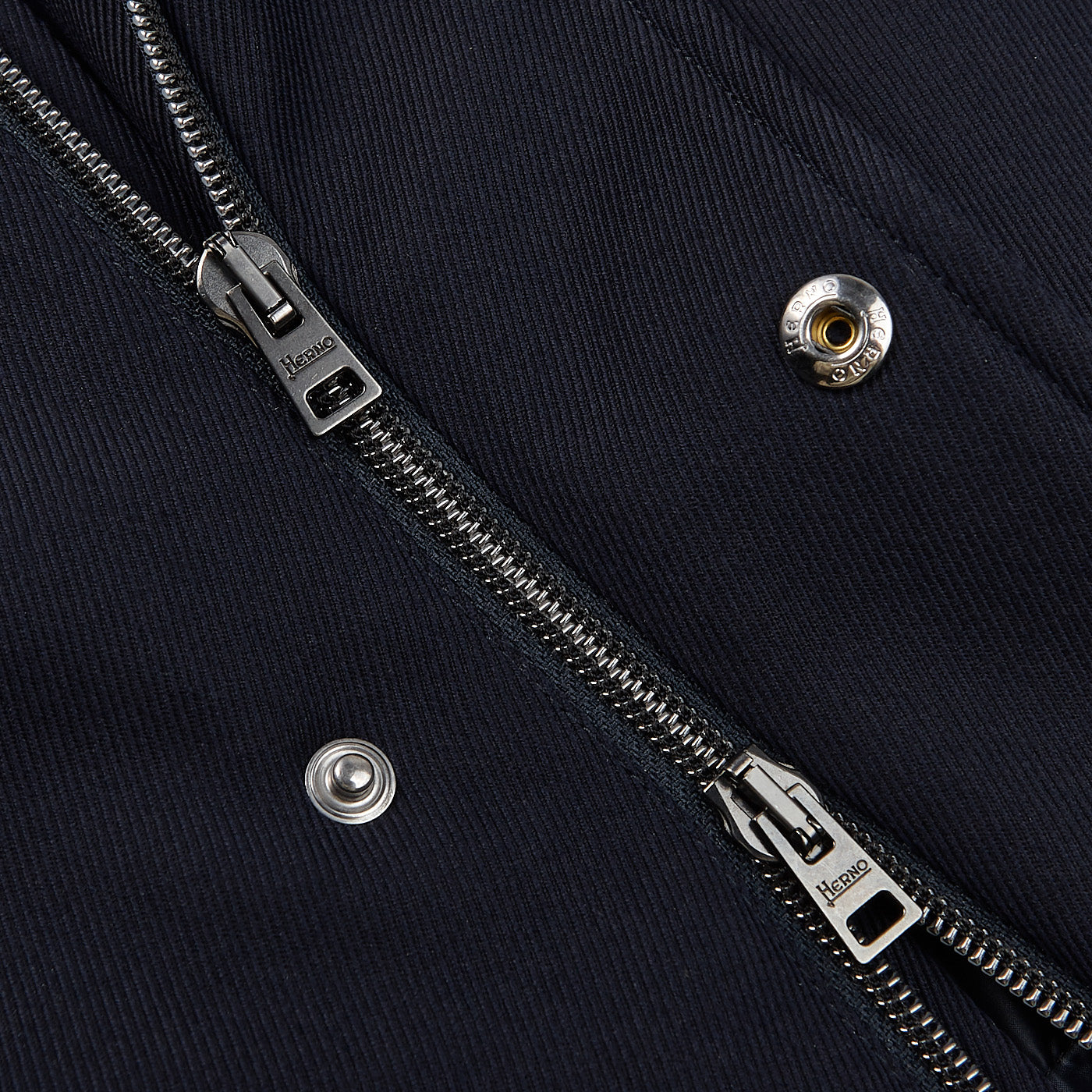 Herno Navy Wool Twill Beaver Collar Jacket Zipper