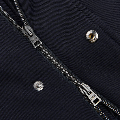 Herno Navy Wool Twill Beaver Collar Jacket Zipper