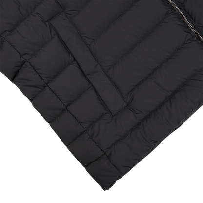 An Italian outerwear Herno Black Nylon Goose Down Quilted Gilet with a zippered hood.