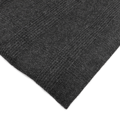 Close-up of the luxurious Charcoal Checked Wool Cashmere fabric by Loro Piana, featured in a textured gray with a subtle checkered pattern, ideal for crafting an elegant Herno jacket against a white background.