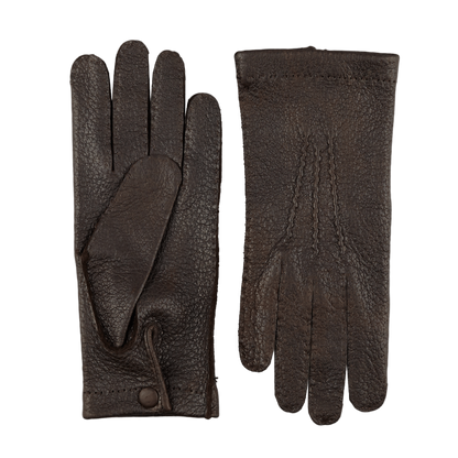 Hestra Espresso Peccary Unlined Palm Button Gloves Closed