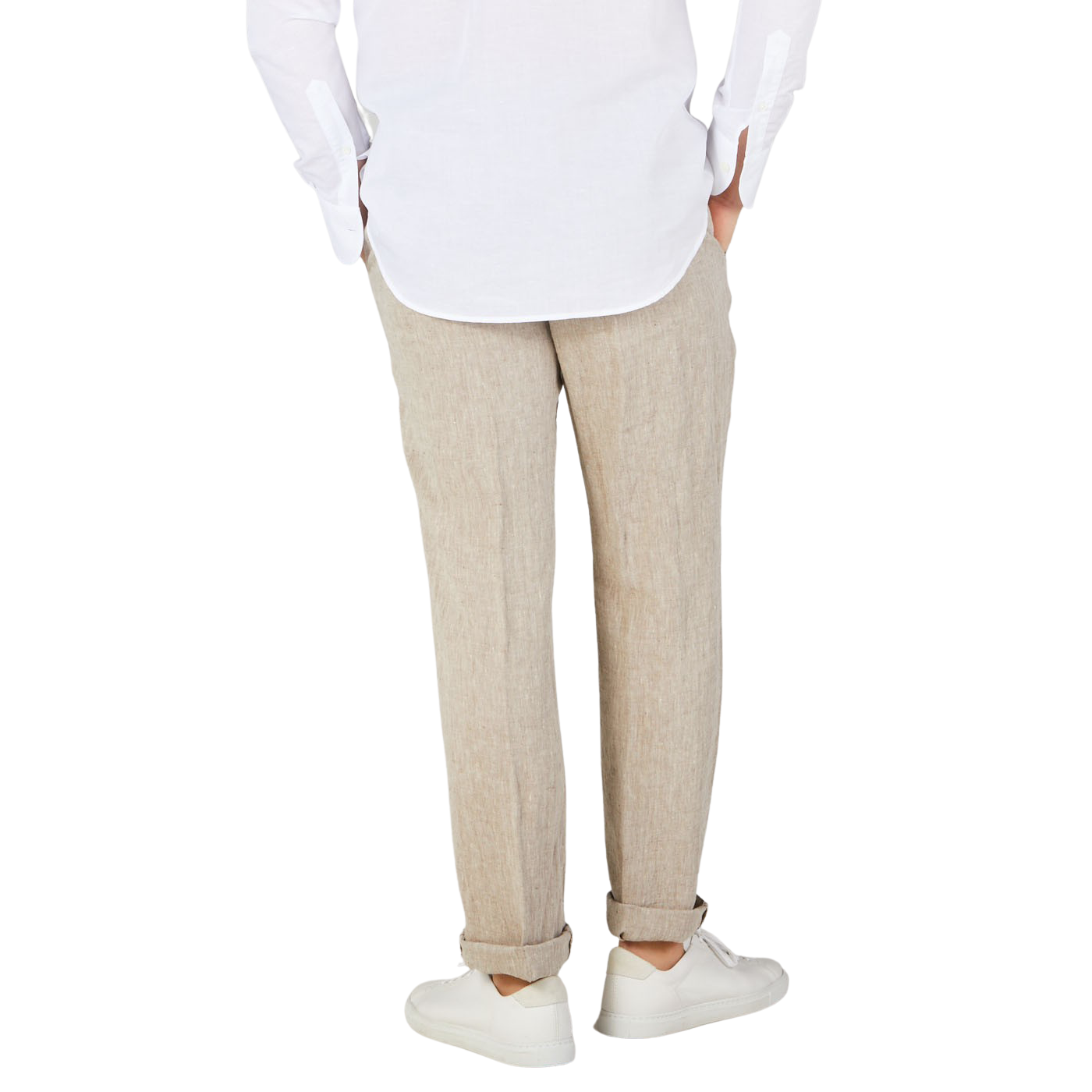 Hiltl Beige Washed Linen Regular Fit Chinos Back