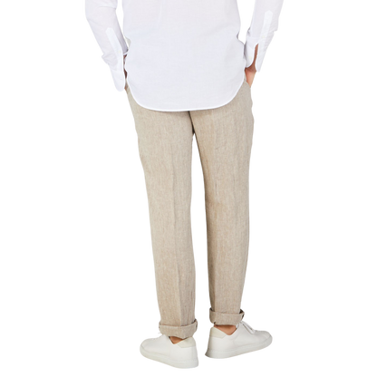 Hiltl Beige Washed Linen Regular Fit Chinos Back