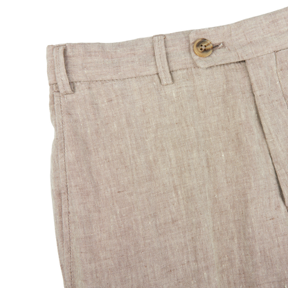 Hiltl Beige Washed Linen Regular Fit Chinos Edge