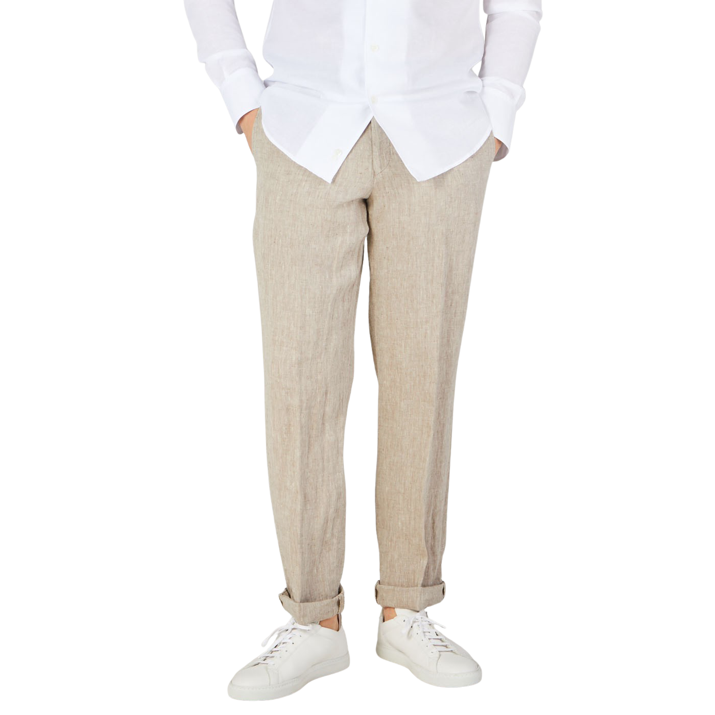 Hiltl Beige Washed Linen Regular Fit Chinos Pocket