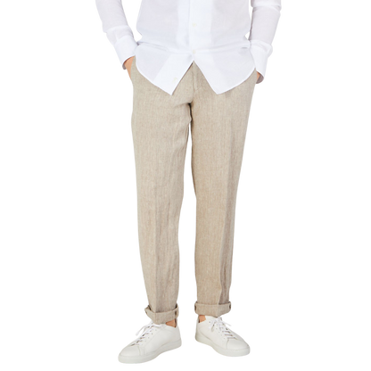 Hiltl Beige Washed Linen Regular Fit Chinos Pocket