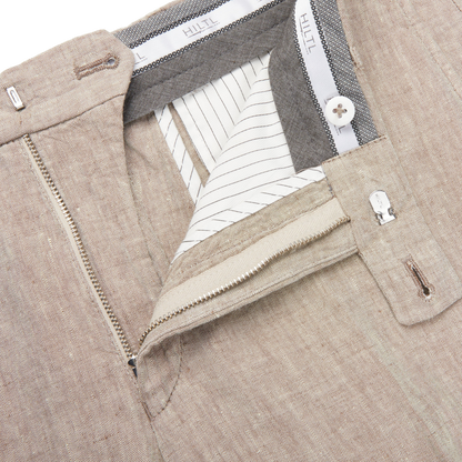 Hiltl Beige Washed Linen Regular Fit Chinos Zipper