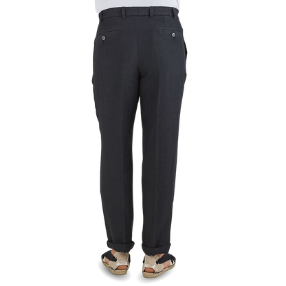 Hiltl Black Washed Linen Regular Fit Chinos Back