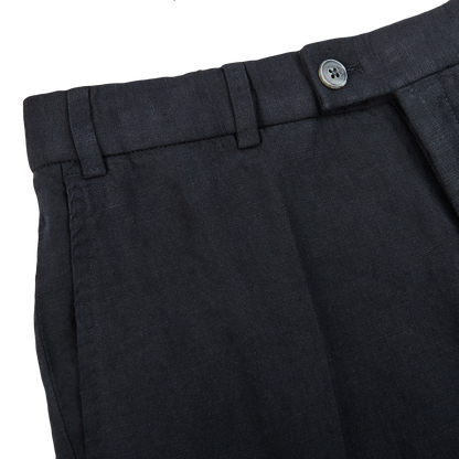 Hiltl Black Washed Linen Regular Fit Chinos Edge