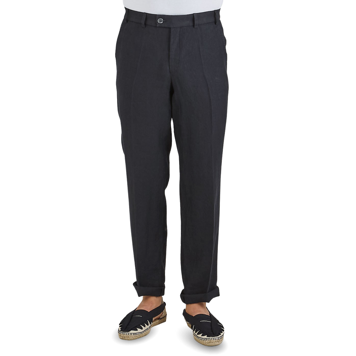Hiltl Black Washed Linen Regular Fit Chinos Front