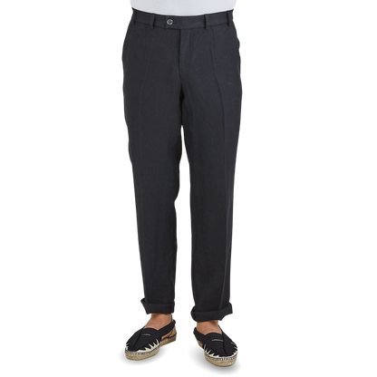 Hiltl Black Washed Linen Regular Fit Chinos Front