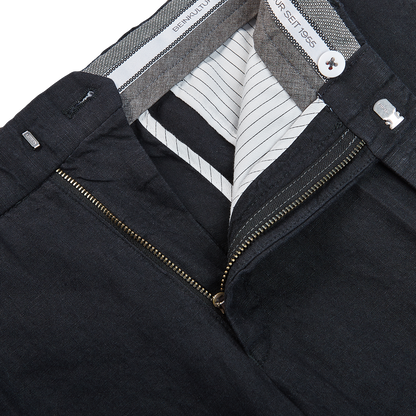 Hiltl Black Washed Linen Regular Fit Chinos Zipper