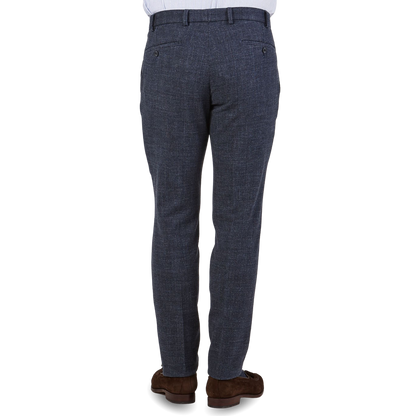 Hiltl Blue Checked Cotton Stretch Slim Fit Chinos Front