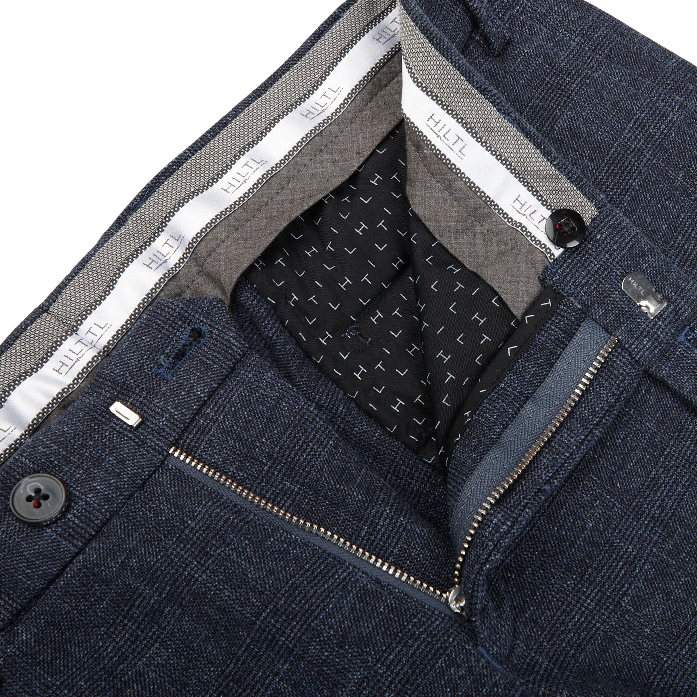 Hiltl Blue Checked Cotton Stretch Slim Fit Chinos Zipper