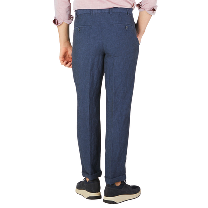 Hiltl Blue Washed Linen Regular Fit Chinos Back