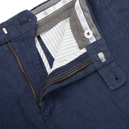 Hiltl Blue Washed Linen Regular Fit Chinos Zipper