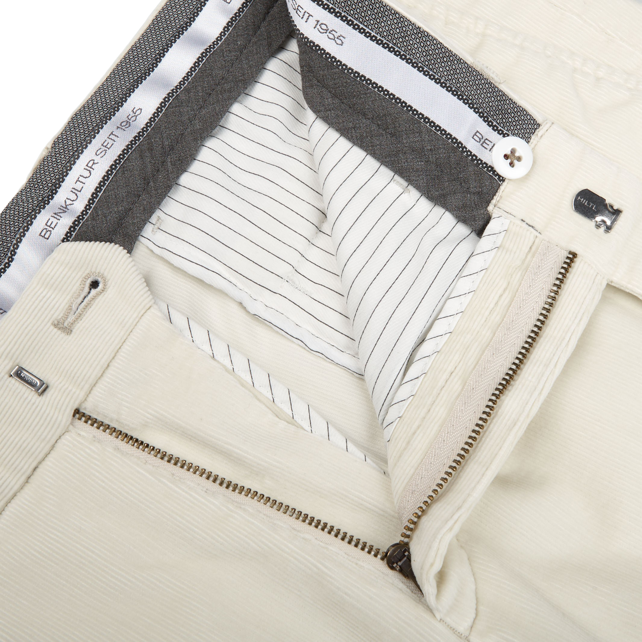Hiltl Cream Micro Cotton Corduroy Regular Fit Chinos Zipper