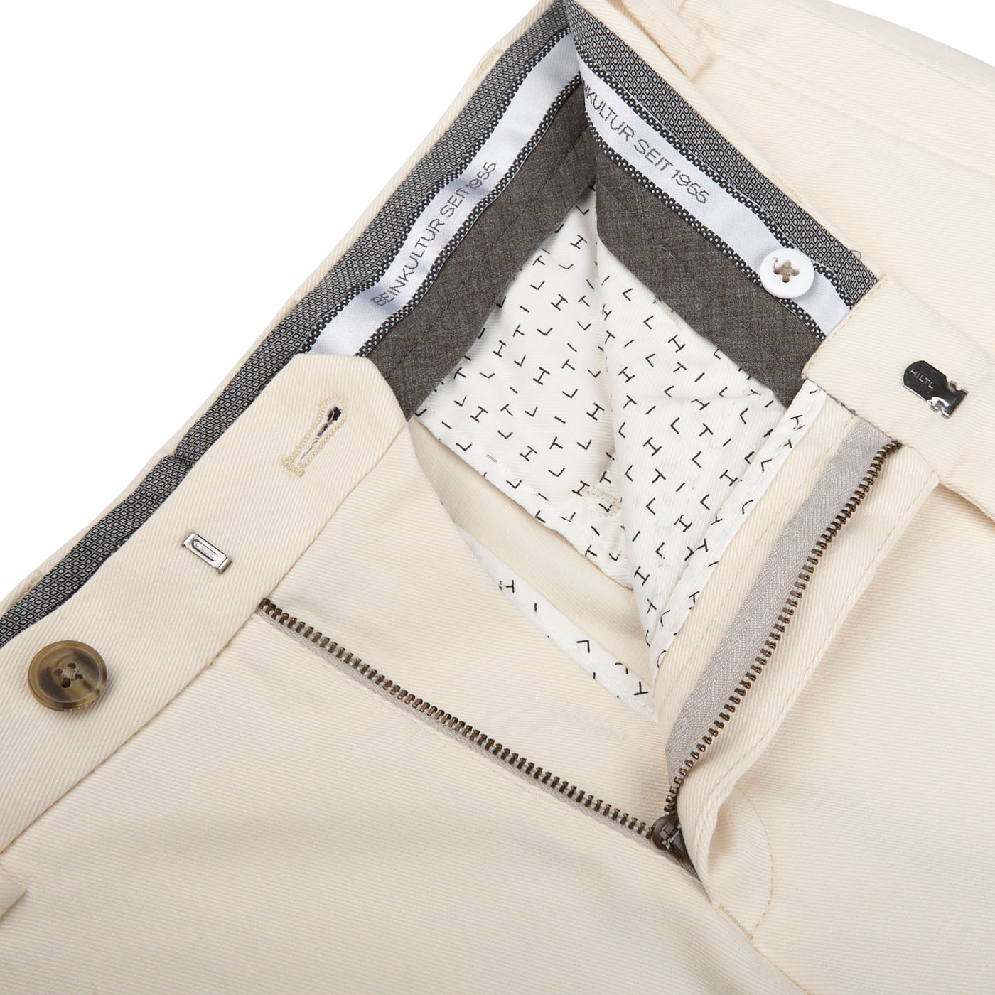 Hiltl Cream White Cotton Stretch Regular Fit Chinos Zipper