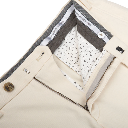 Hiltl Cream White Cotton Stretch Regular Fit Chinos Zipper