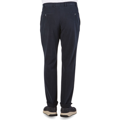 Hiltl Navy Blue Cotton Stretch Regular Fit Chinos Back