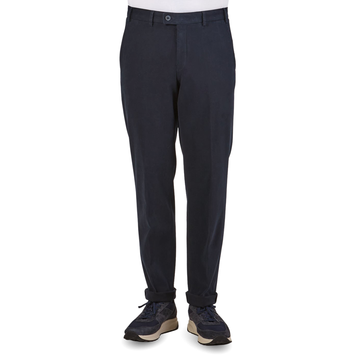 Hiltl Navy Blue Cotton Stretch Regular Fit Chinos Front